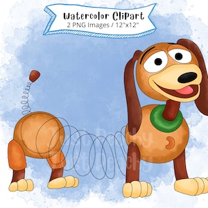 Slinky Dog, Toy Story, clipart desenhado à mão em aquarela, ilustração fofa de desenho animado, impressão em alta resolução, fundo transparente
