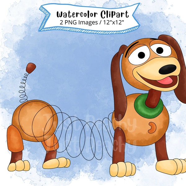 Slinky Dog, Toy Story, Hand Drawn Watercolor Clipart, Cute Cartoon Illustration, High Resolution Printable, Transparent Background