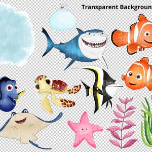 Finding Nemo Watercolor Clipart: Cartoon Ocean Animals (PNG Digital Download) image 3