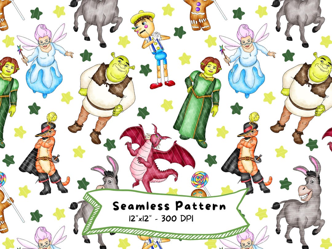 Shrek Theme Pattern Shrek Seamless Pattern, Watercolor Digital Background, Fiona, Donkey ...