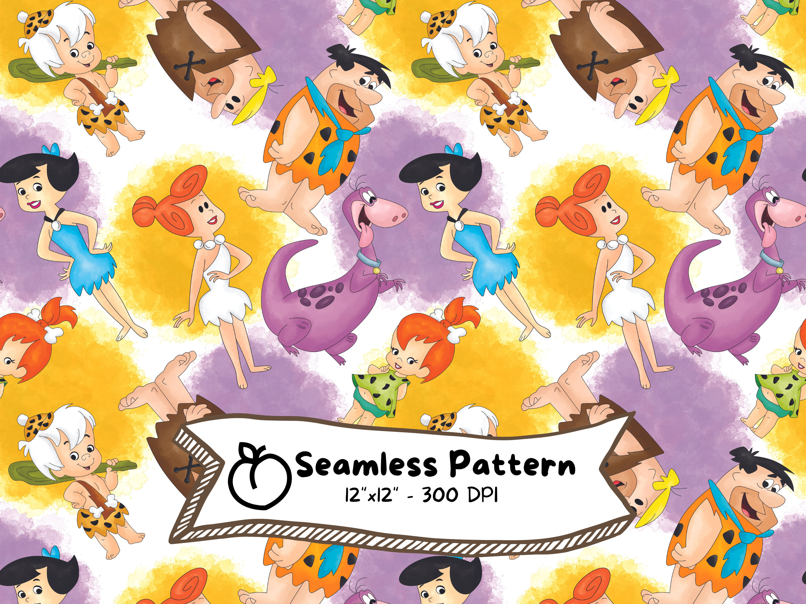 Flintstones Seamless Pattern Digital Download Cute Cartoon Etsy