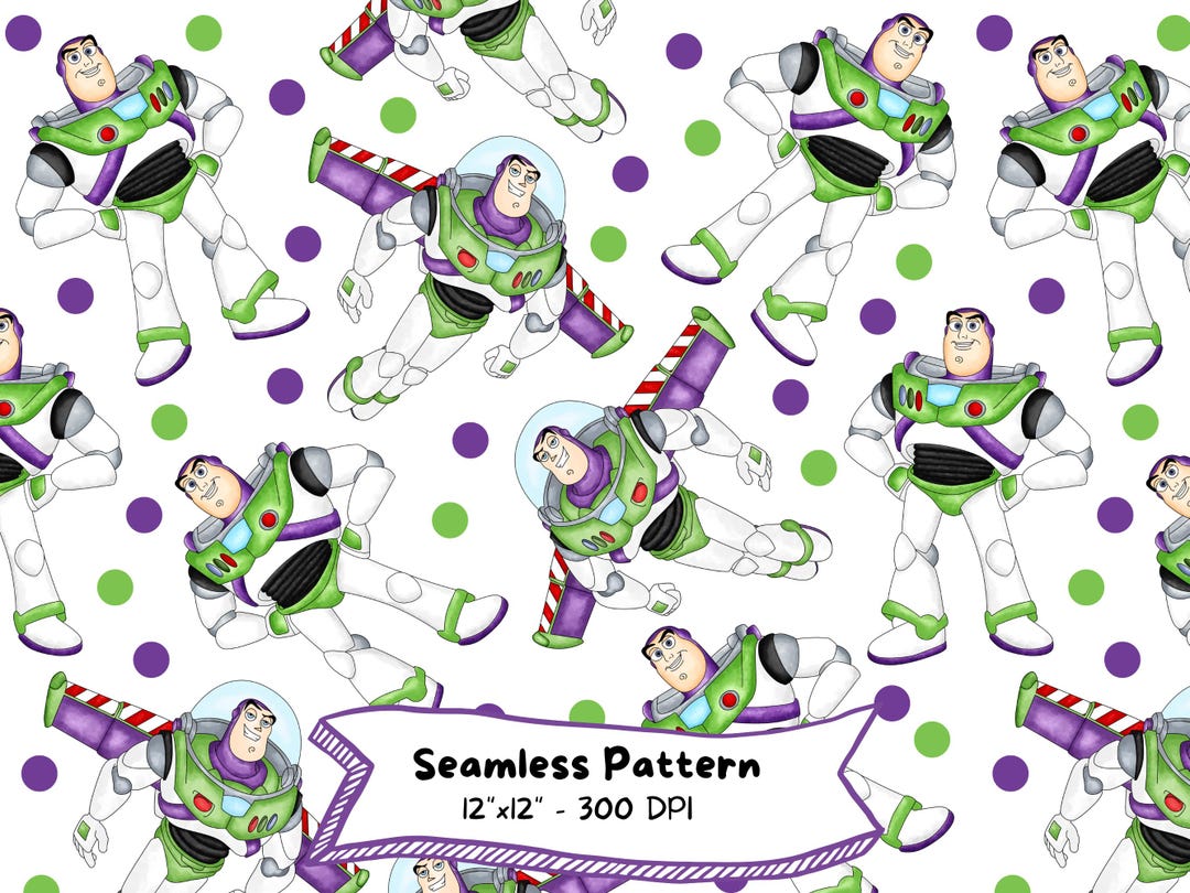 Buzz Lightyear Watercolor Seamless Pattern, Toy Story, High Resolution ...
