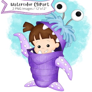 Boo von Monsters Inc Aquarell Clipart-Set, Süßer Cartoon, PNG, Hohe Auflösung, Transparenter Hintergrund, Handgezeichnet, Hohe Auflösung