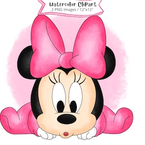 Bébé Minnie Mouse, Clipart aquarelle dessinés à la main, illustration de dessin animé mignon, PNG, Minnie Mouse PNG, fond transparent, baby shower