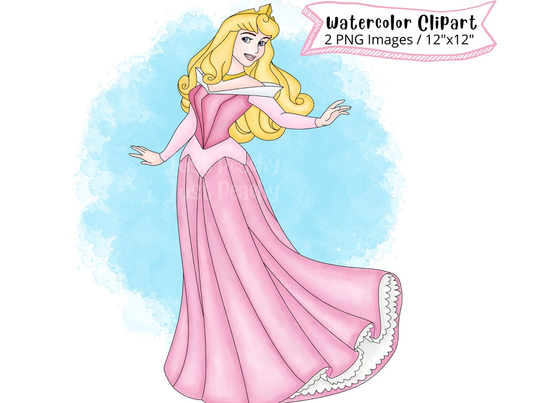 オーロラ姫の水彩画クリップアート：眠れる森の美女 PNG（デジタル