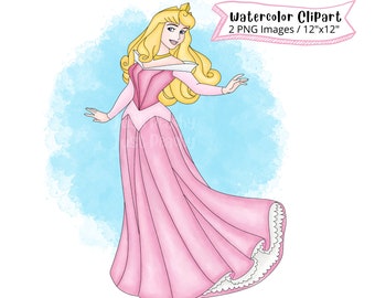 Princess Aurora Watercolor Clipart: Sleeping Beauty PNG (Digital Download)