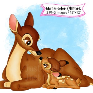 Bambi Ensemble de cliparts aquarelle dessinés à la main, Illustration de dessin animé mignon, Panpan, Animaux des bois, PNG, Cerf mignon, Fond transparent