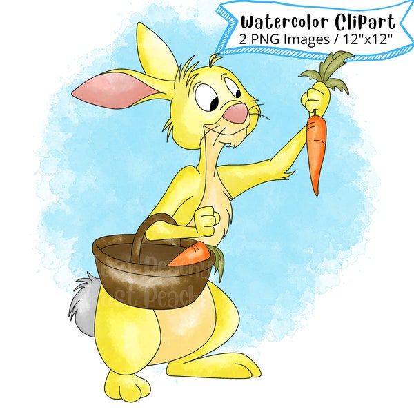 Rabbit from Winnie The Pooh Hand Drawn Watercolor Clipart, Cute Cartoon, PNG, Transparent Background, High Resolution, Nursery, Birthday