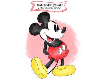 Micky Maus Aquarell Clipart, hohe Auflösung, digitaler Download, Vintage, Retro, PNG