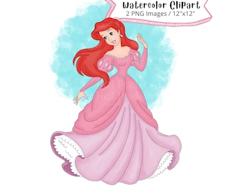 Die kleine Meerjungfrau Hand gezeichnet Aquarell Clipart, niedliche Cartoon, PNG, bedruckbar, transparenter Hintergrund, hohe Auflösung, Prinzessin Ariel