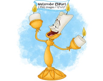 Lumiere Watercolor Clipart: Beauty and the Beast Cartoon (PNG)