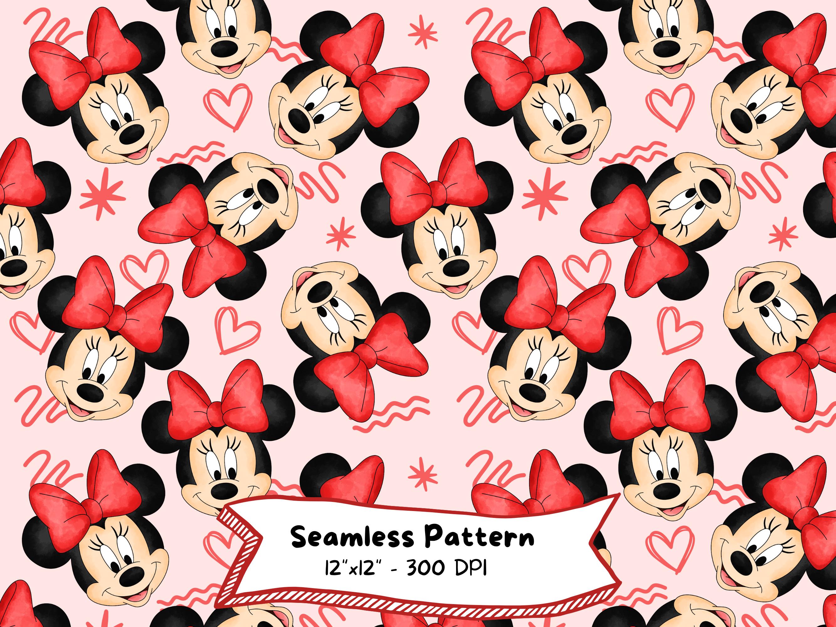 Minnie Mouse Seamless Pattern: Watercolor Cartoon Image (digital ...