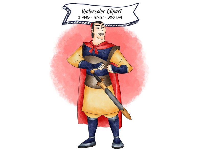 Li Shang Mulan Watercolor Clipart, Hand Drawn PNG (digital Download) - Etsy