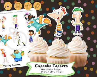 A Phineas and Ferb Cupcake Toppers: Kids Birthday Party Decor (Digital Download)