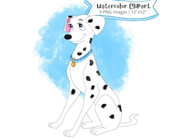 101 Dalmatians Watercolor Clipart Set: Cartoon Puppy PNG (Digital Download)