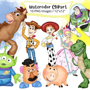 Toy Story Watercolor Watercolor Clipart, Cute Cartoon Illustration, Buzz Lightyear, Woody, PNG, Dinosaur, Jessie, Transparent, Hand Drawn