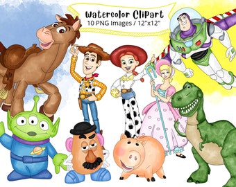 Toy Story Watercolor Watercolor Clipart, Cute Cartoon Illustration, Buzz Lightyear, Woody, PNG, Dinosaur, Jessie, Transparent, Hand Drawn