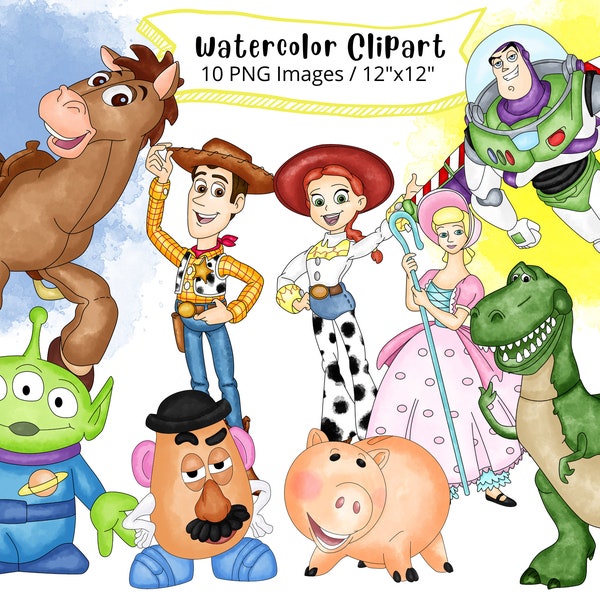 Toy Story Watercolor Watercolor Clipart, Cute Cartoon Illustration, Buzz Lightyear, Woody, PNG, Dinosaur, Jessie, Transparent, Hand Drawn