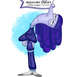 Ennui from Inside Out Watercolor Clipart Set, Cute Cartoon, PNG, High Resolution, Transparent Background, Hand Drawn, Movie
