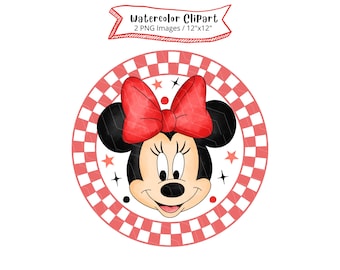 Minnie Mouse Watercolor Clipart, High Resolution, Digital Download, PNG, Cartoon Illustration