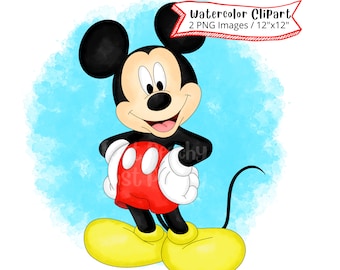 ミッキーマウスの水彩画クリップアート：漫画イラスト（PNGデジタル