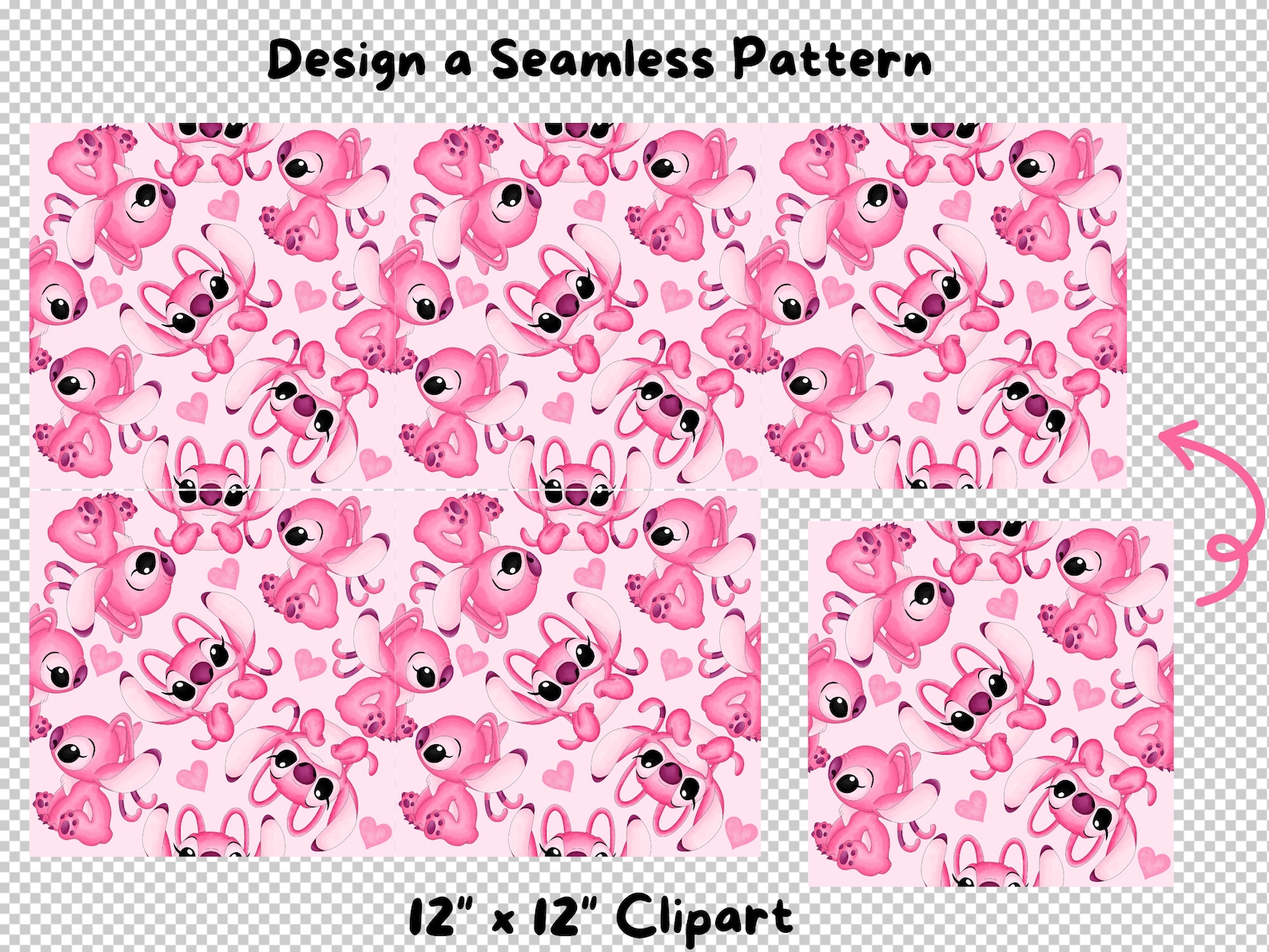 Angel Lilo and Stitch Seamless Pattern: Watercolor Cartoon (digital ...