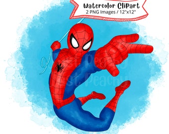 Spiderman Watercolor Clipart: Superhero PNG (Digital Download)