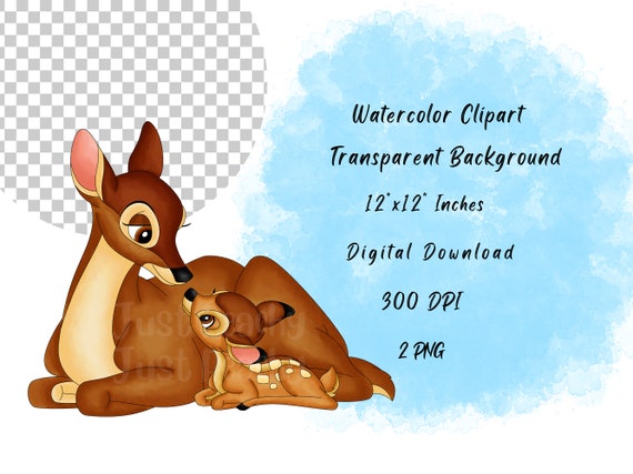 Watercolor Bambi Clipart Set, Deer and Mother, Cartoon