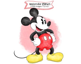 Micky Maus Aquarell Clipart, hohe Auflösung, digitaler Download, Vintage, Retro, PNG