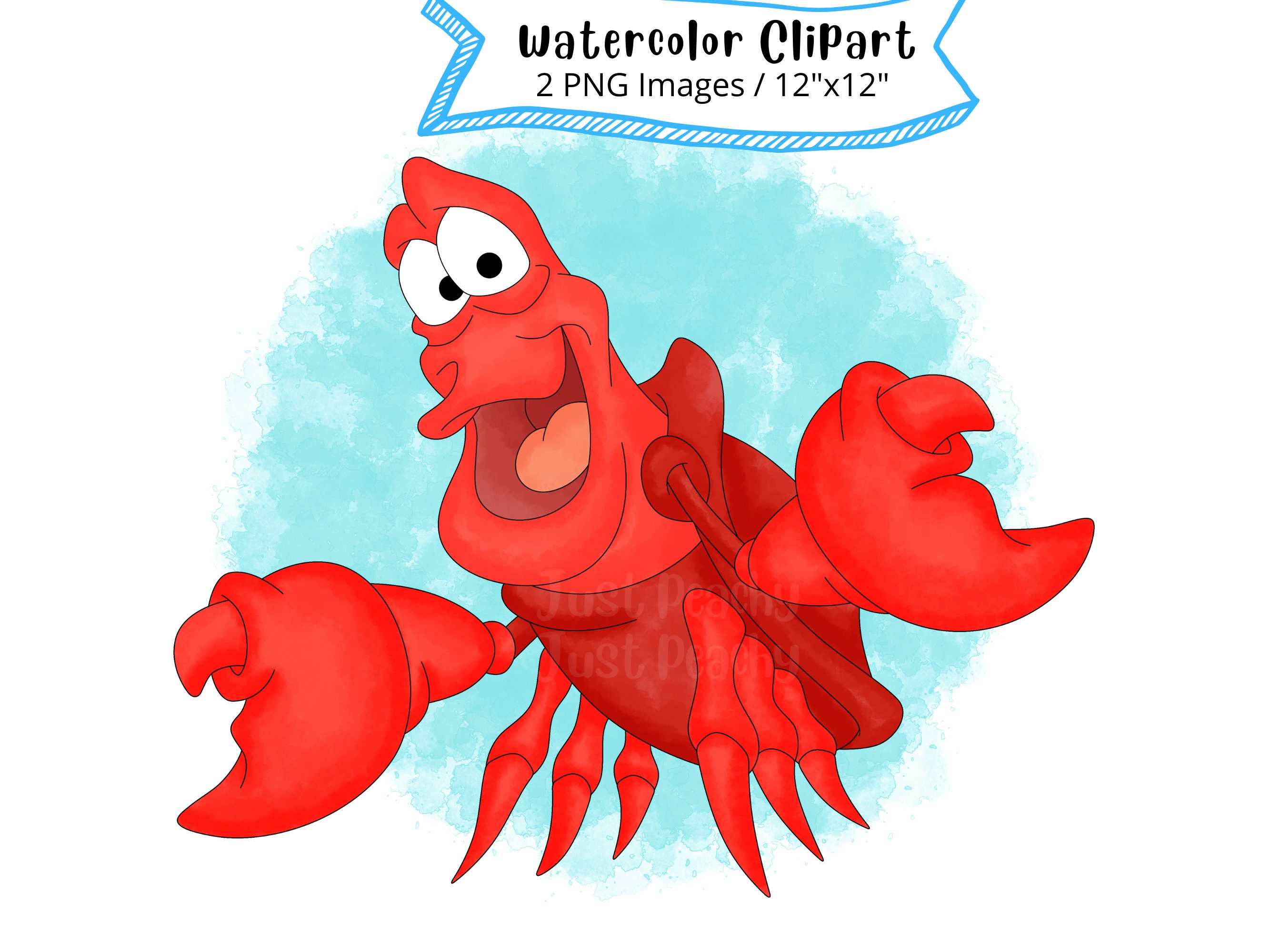 Sebastian Little Mermaid Clipart: Hand-drawn Watercolor PNG (digital ...