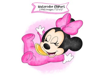 Baby Minnie Maus Aquarell Clipart, rosa Schleife PNG (digitaler Download)