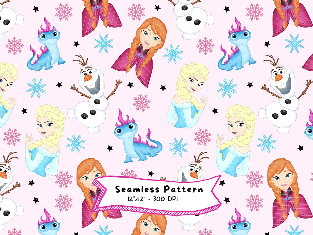 Frozen Watercolor Seamless Pattern, Elsa Anna Olaf Princess (digital ...