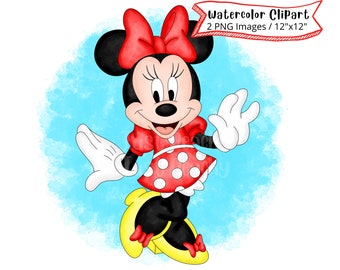 Minnie Mouse Watercolor Clipart: Cartoon Illustration (PNG Digital Download)