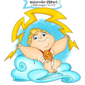 Baby Hercules Watercolor Clipart, Cute Cartoon Illustration, PNG, Transparent Background, Hercules Birthday, Hercules Baby Shower, Pegasus