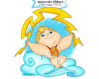 Baby Hercules Watercolor Clipart: Cartoon Illustration (PNG)