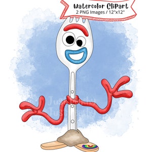 Forky Toy Story aquarela clipart, ilustração fofa de desenho animado, Buzz Lightyear, amadeirado, PNG, dinossauro, transparente, desenhado à mão, comercial