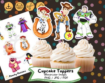 Toy Story Watercolor Cupcake Toppers: Birthday Party Decoration (Digital Download)
