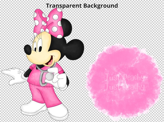 看護師ミニーマウスの水彩画クリップアート：漫画PNG（デジタル