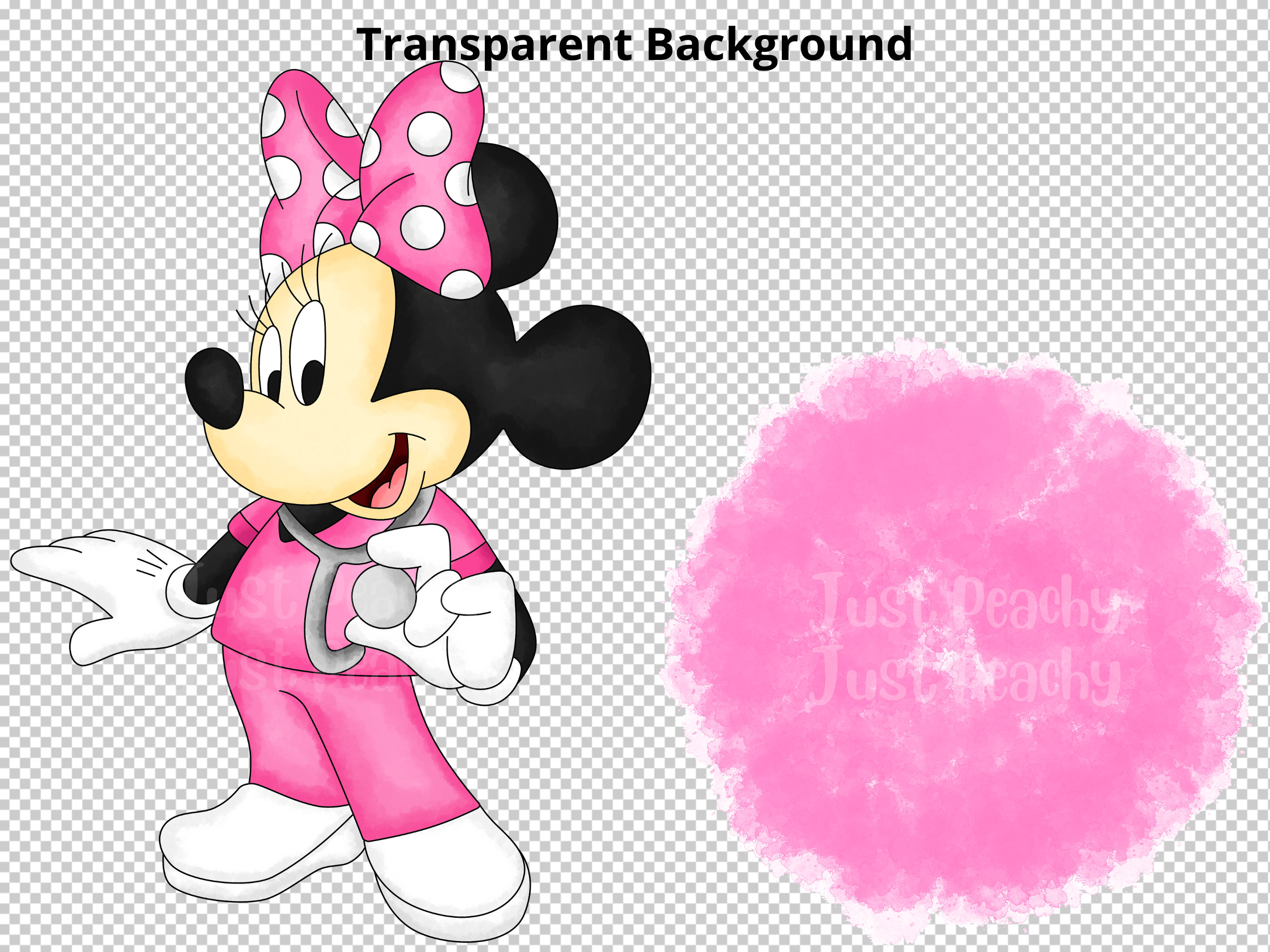 看護師ミニーマウスの水彩画クリップアート：漫画PNG（デジタル