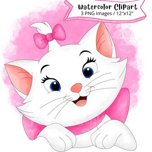 Marie Arisrocats, Hand Drawn Watercolor Clipart, Cute Cartoon Illustration, PNG, Digital Download, Cat Clipart, High Resolution