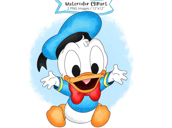 ベビードナルドダックの水彩画クリップアート：漫画イラスト（PNG