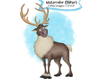 Sven von Frozen Aquarell Clipart: Rentier PNG (Digital Download)