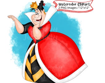 Queen of Hearts Watercolor Clipart: Alice in Wonderland PNG (Digital Download)