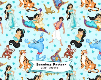 Magic Carpet Ride Princess Jasmine and Aladdin Illustration Print