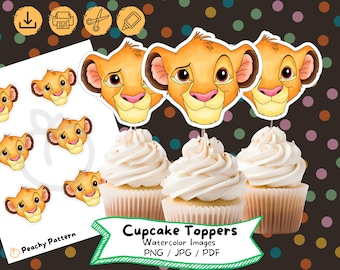 Simba from Lion King Cupcake Toppers: Watercolor Safari Animals (Digital Download)