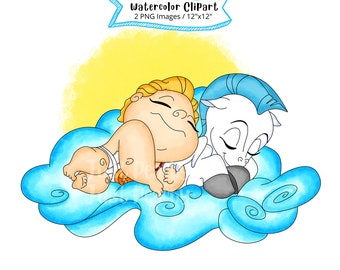 Clipart acquerello di Baby Hercules: illustrazione in formato PNG dei cartoni animati (download digitale)