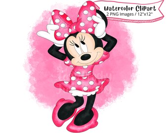 Minnie Mouse Watercolor Clipart: Cartoon Illustration (PNG)