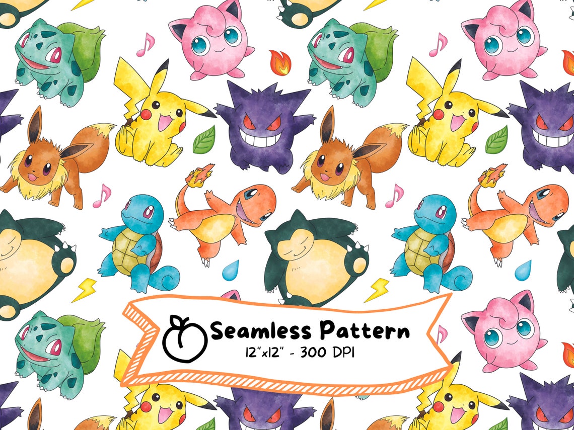 Pokemon Seamless Pattern, Digital Download, Cute Cartoon, Anime ...