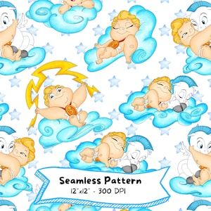 Baby Hercules Aquarell Nahtloses Muster, digitaler Download, niedlicher Cartoon, hohe Auflösung, sofortiger Download, Aquarell, Kinderparty