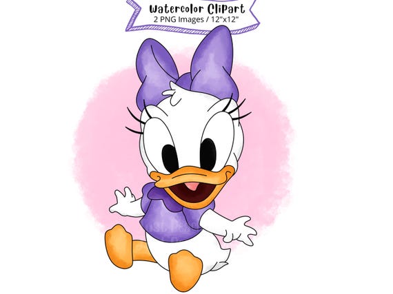 Baby Daisy Duck Watercolor Clipart: Cartoon Illustration (PNG